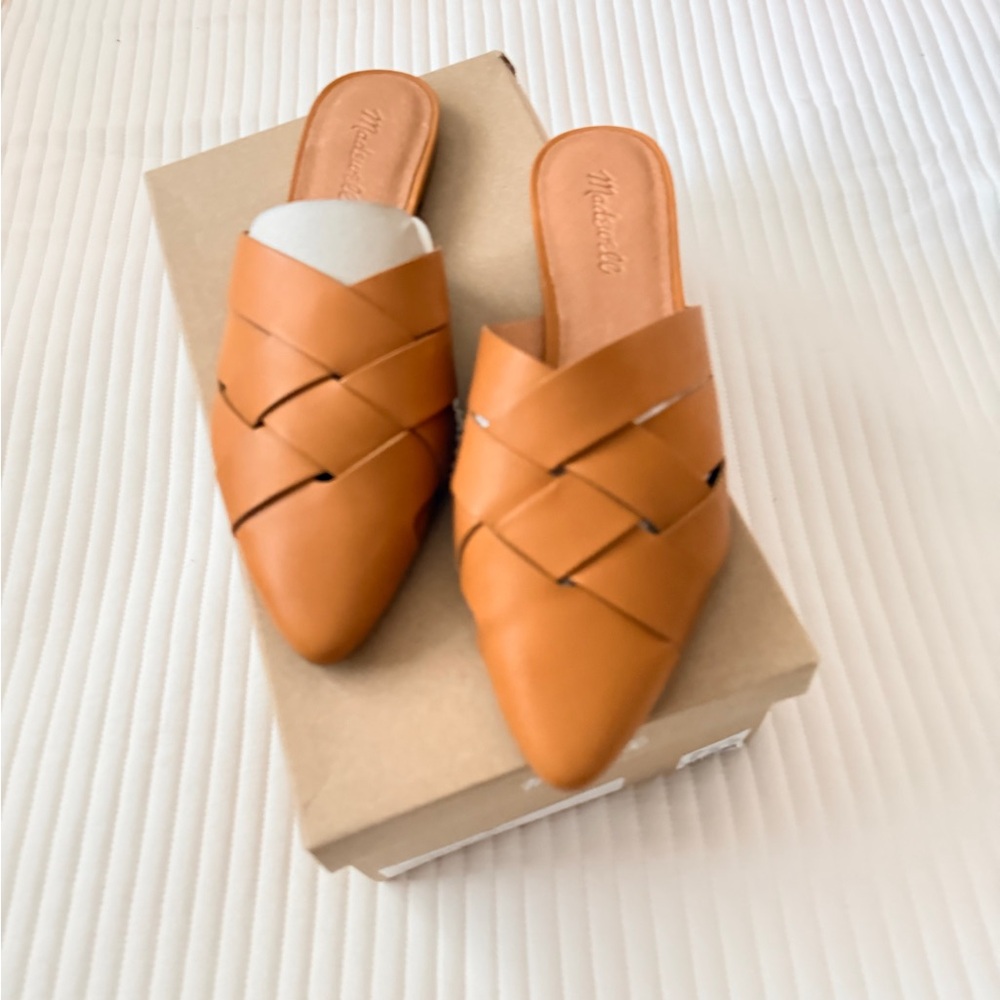 NWT Madewell women’s Woven Flat Mules Desert Camel Sz 8H
